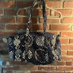 Vera Bradley Canterberry Cobalt Blue and Black Weekender Travel Large Bag 18"
